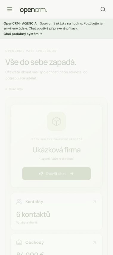 Skutečné rozhraní OpenCRM s ukázkovými údaji